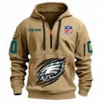 Street-Style Hoodie Half Zipper, Modern Sports Logo NFL121 - Khaki