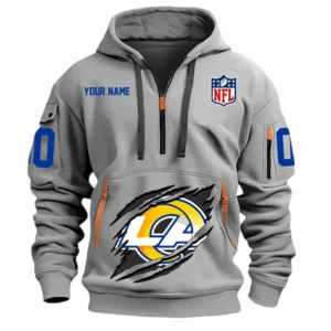 Athletic Half-Zip Hoodie, Team-Style Logo Print Hoodie Gift For Football Fans NFL121 - Gray