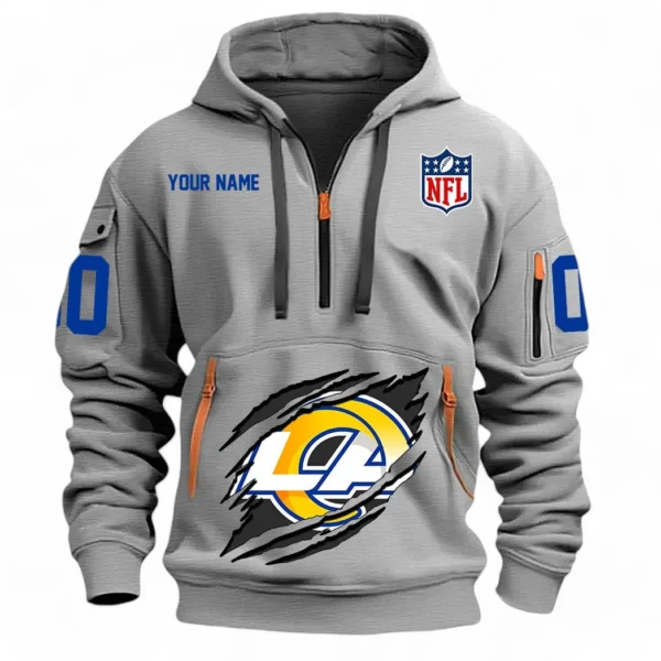 Athletic Half-Zip Hoodie, Team-Style Logo Print Hoodie Gift For Football Fans NFL121 - Gray
