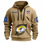 Casual Sports Hoodie Half Zipper, Modern Logo Detail Printing NFL121 - Khaki