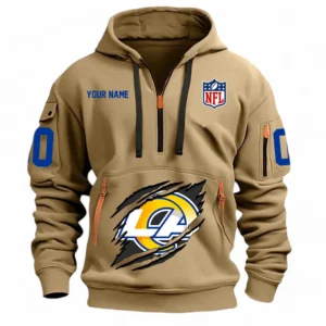 Casual Sports Hoodie Half Zipper, Modern Logo Detail Printing NFL121 - Khaki