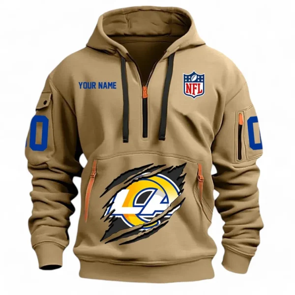 Casual Sports Hoodie Half Zipper, Modern Logo Detail Printing NFL121 - Khaki