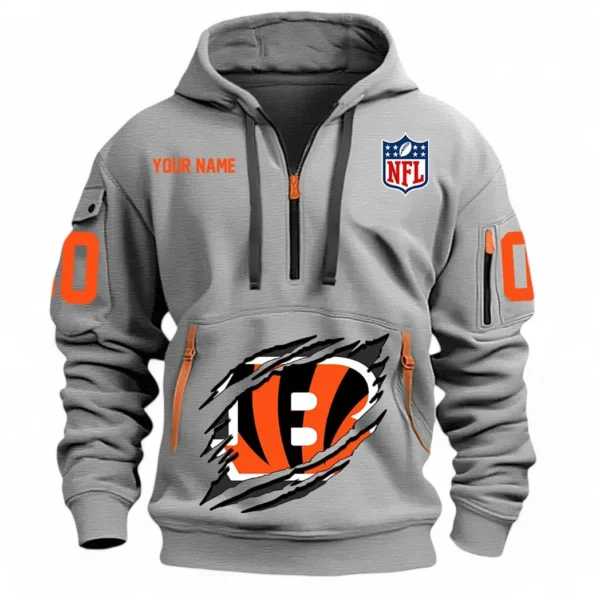 Everyday Hoodie Half Zipper, Athletic-Inspired Logo NFL121 - Gray