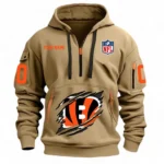 Outdoor Half-Zip Hoodie, Team Spirit Logo Design NFL121 - Khaki