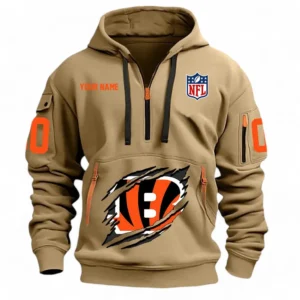 Outdoor Half-Zip Hoodie, Team Spirit Logo Design NFL121 - Khaki