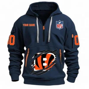 Lightweight Sports Hoodie Half Zipper, Unique Logo Print NFL121 - Navy
