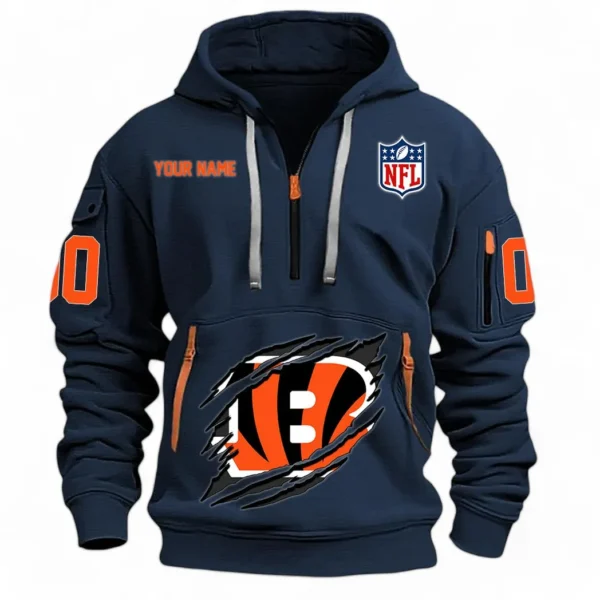 Lightweight Sports Hoodie Half Zipper, Unique Logo Print NFL121 - Navy