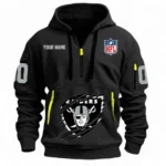 Street-Style Hoodie Half Zipper, Modern Sports Logo NFL121 - Black