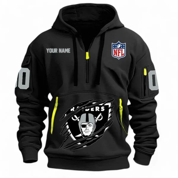 Street-Style Hoodie Half Zipper, Modern Sports Logo NFL121 - Black