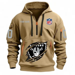 Fan Gift Hoodie Half Zipper, Sports-Inspired Logo Design NFL121 - Khaki