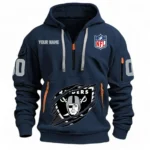 Athletic Half-Zip Hoodie, Team-Style Logo Print Hoodie Gift For Football Fans NFL121 - Navy