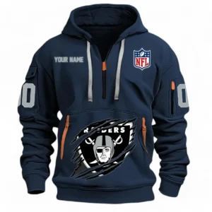 Athletic Half-Zip Hoodie, Team-Style Logo Print Hoodie Gift For Football Fans NFL121 - Navy