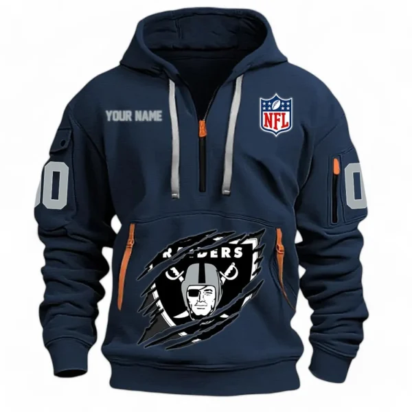 Athletic Half-Zip Hoodie, Team-Style Logo Print Hoodie Gift For Football Fans NFL121 - Navy