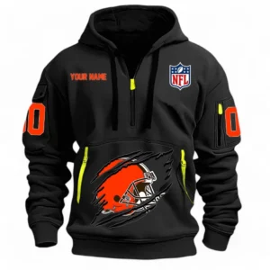 Casual Sports Hoodie Half Zipper, Modern Logo Detail Printing NFL121 - Black