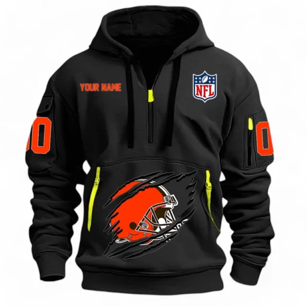 Casual Sports Hoodie Half Zipper, Modern Logo Detail Printing NFL121 - Black
