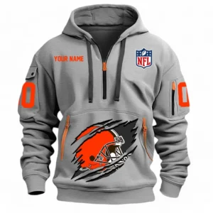 Urban Streetwear Hoodie, Half-Zip with Exclusive Logo NFL121 - Gray