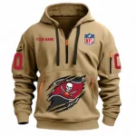 Street-Style Hoodie Half Zipper, Modern Sports Logo NFL121 - Khaki
