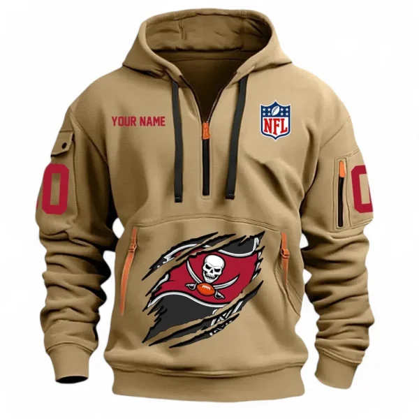 Street-Style Hoodie Half Zipper, Modern Sports Logo NFL121 - Khaki