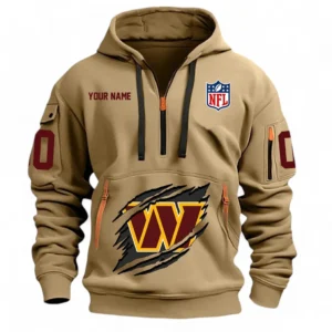 Casual Sports Hoodie Half Zipper, Modern Logo Detail Printing NFL121 - Khaki