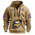 Outdoor Half-Zip Hoodie, Team Spirit Logo Design NFL121 - Khaki