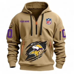 Outdoor Half-Zip Hoodie, Team Spirit Logo Design NFL121 - Khaki