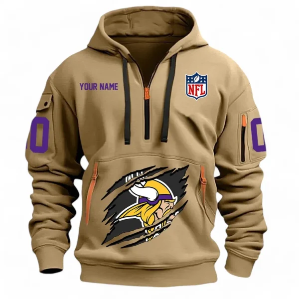 Outdoor Half-Zip Hoodie, Team Spirit Logo Design NFL121 - Khaki