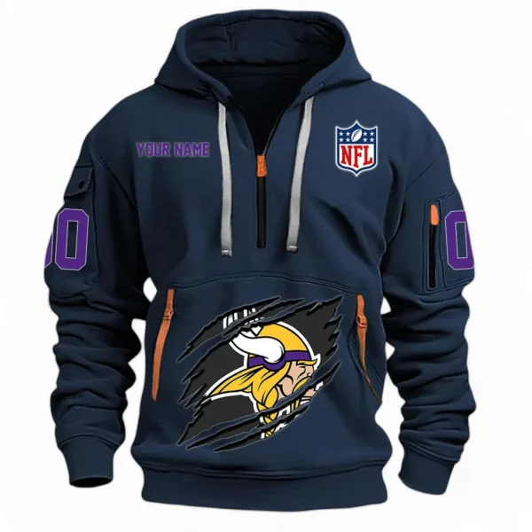 Lightweight Sports Hoodie Half Zipper, Unique Logo Print NFL121 - Navy