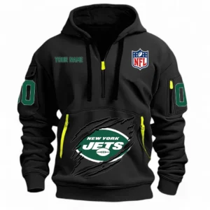 Street-Style Hoodie Half Zipper, Modern Sports Logo NFL121 - Black