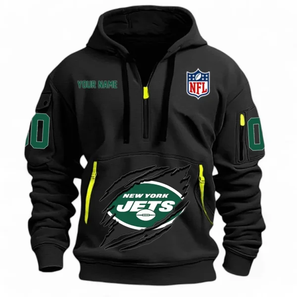 Street-Style Hoodie Half Zipper, Modern Sports Logo NFL121 - Black