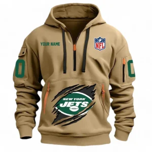 Fan Gift Hoodie Half Zipper, Sports-Inspired Logo Design NFL121 - Khaki