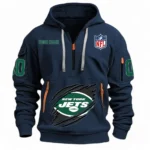 Athletic Half-Zip Hoodie, Team-Style Logo Print Hoodie Gift For Football Fans NFL121 - Navy