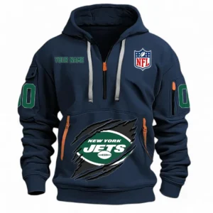 Athletic Half-Zip Hoodie, Team-Style Logo Print Hoodie Gift For Football Fans NFL121 - Navy