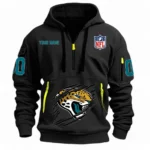Casual Sports Hoodie Half Zipper, Modern Logo Detail Printing NFL121 - Black