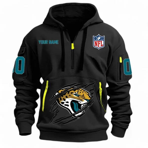 Casual Sports Hoodie Half Zipper, Modern Logo Detail Printing NFL121 - Black