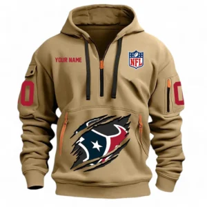Street-Style Hoodie Half Zipper, Modern Sports Logo NFL121 - Khaki