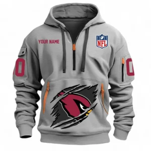 Athletic Half-Zip Hoodie, Team-Style Logo Print Hoodie Gift For Football Fans NFL121 - Gray