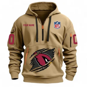 Casual Sports Hoodie Half Zipper, Modern Logo Detail Printing NFL121 - Khaki