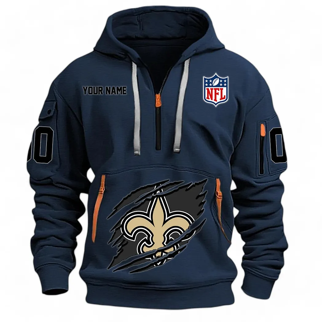 Lightweight Sports Hoodie Half Zipper, Unique Logo Print NFL121 - Navy