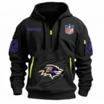Street-Style Hoodie Half Zipper, Modern Sports Logo NFL121 - Black