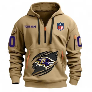 Fan Gift Hoodie Half Zipper, Sports-Inspired Logo Design NFL121 - Khaki