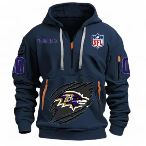 Athletic Half-Zip Hoodie, Team-Style Logo Print Hoodie Gift For Football Fans NFL121 - Navy