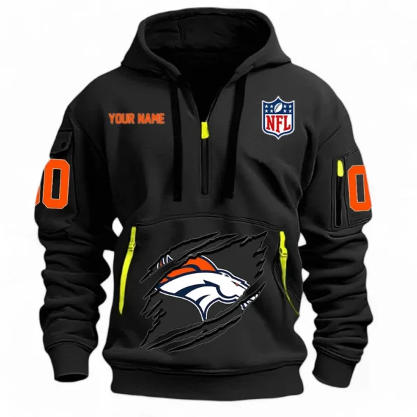 Casual Sports Hoodie Half Zipper, Modern Logo Detail Printing NFL121 - Black