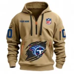 Street-Style Hoodie Half Zipper, Modern Sports Logo NFL121 - Khaki