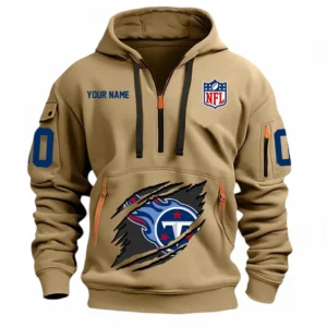 Street-Style Hoodie Half Zipper, Modern Sports Logo NFL121 - Khaki