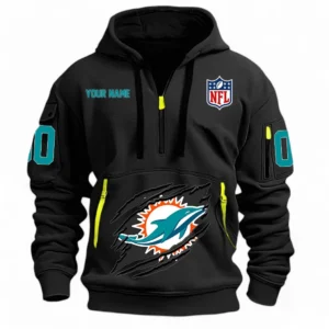 Fan Gift Hoodie Half Zipper, Sports-Inspired Logo Design NFL121 - Black