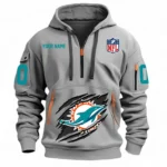 Athletic Half-Zip Hoodie, Team-Style Logo Print Hoodie Gift For Football Fans NFL121 - Gray