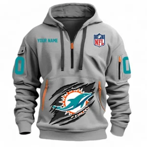 Athletic Half-Zip Hoodie, Team-Style Logo Print Hoodie Gift For Football Fans NFL121 - Gray