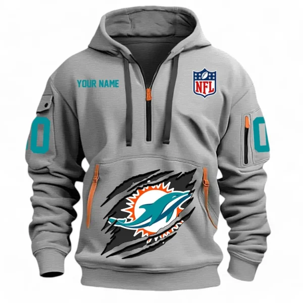 Athletic Half-Zip Hoodie, Team-Style Logo Print Hoodie Gift For Football Fans NFL121 - Gray