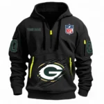 Lightweight Sports Hoodie Half Zipper, Unique Logo Print NFL121 - Black