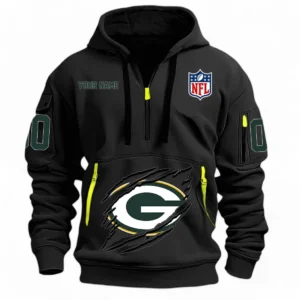 Lightweight Sports Hoodie Half Zipper, Unique Logo Print NFL121 - Black